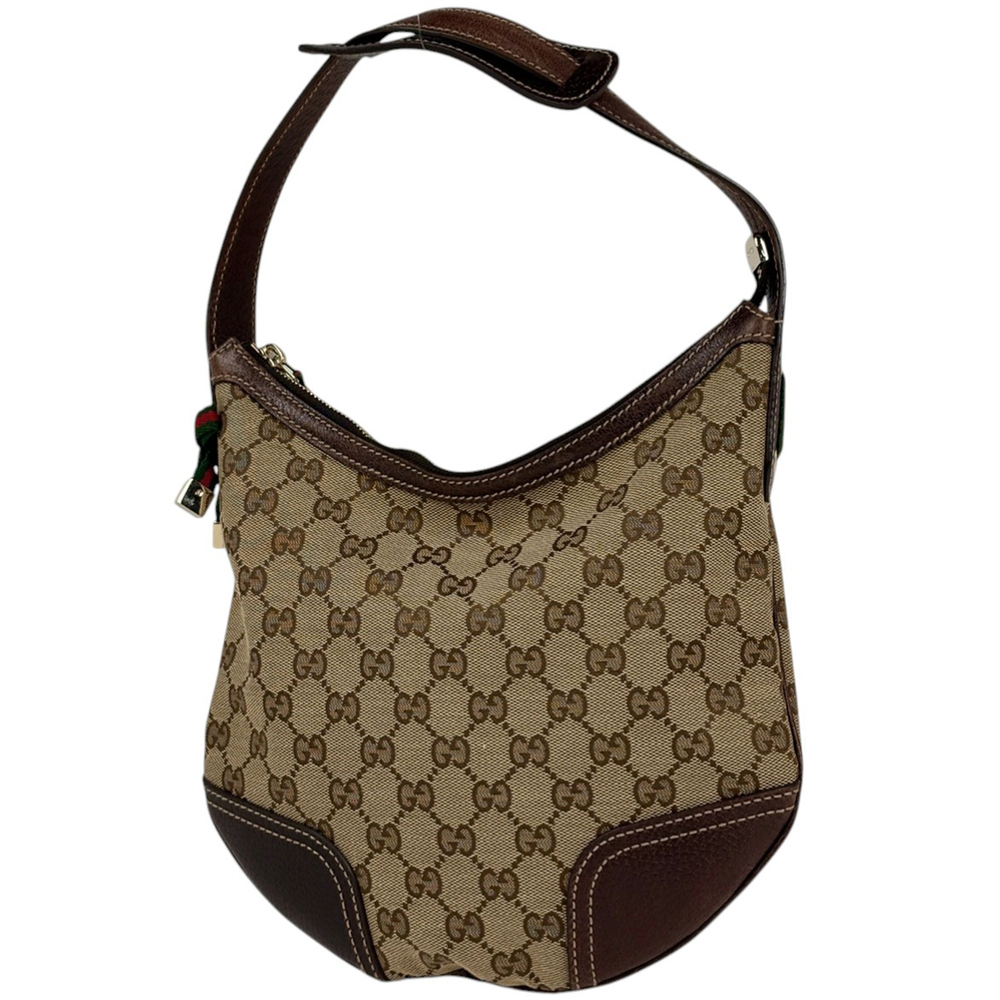 Gucci Princy Handbag GG Shoulder Bag Ribbon Canvas Brown